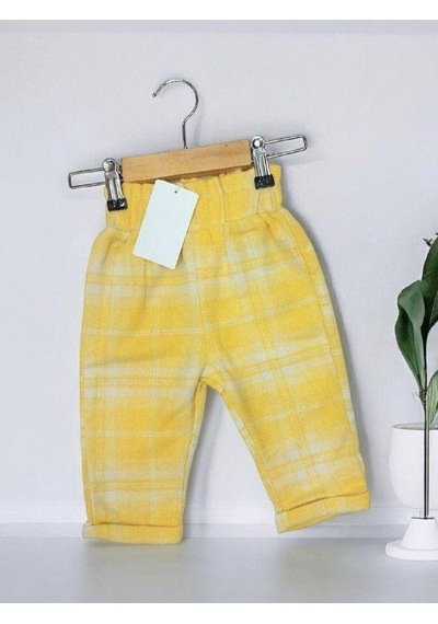 Çikoby Kız Çocuk Bel Lastikli Ekose Pantolon-13669 Sarı