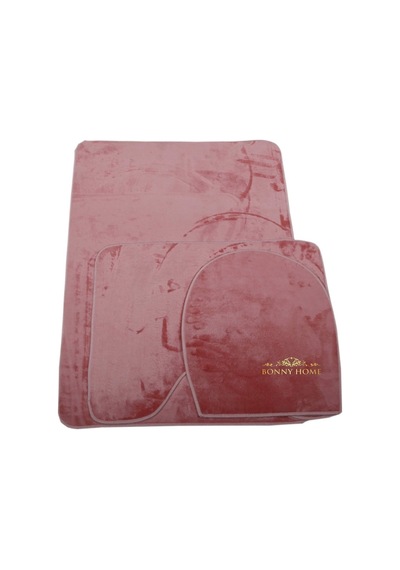 Bonny Home Unicolor Düz Pembe 3lü Banyo Paspası Halısı Seti Kaymaz Pembe