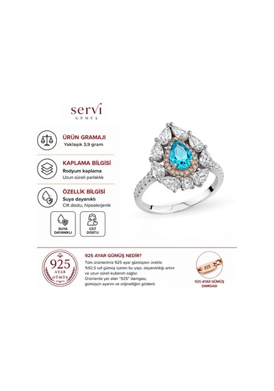 Servi 925 Ayar Gümüş Ocean Drop Yüzük-36