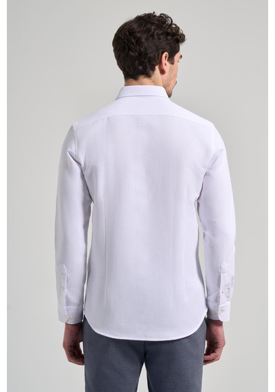 İmza Uzun Kol Desenli Armürlü Düğmeli Yaka Cepsiz Pamuklu Casual Slim Fit Gömlek 1004250206 Beyaz İmza Uzun Kol Desenli Armürlü Düğmeli Yaka Cepsiz Pamuklu Casual Slim Fit Gömlek 1004250206 Beyaz