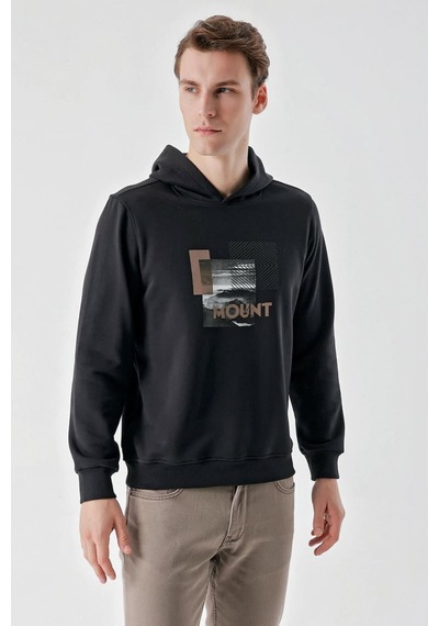 Slimfit Kapşonlu Önü Baskılı 2 İplik Erkek Sweatshirt 001