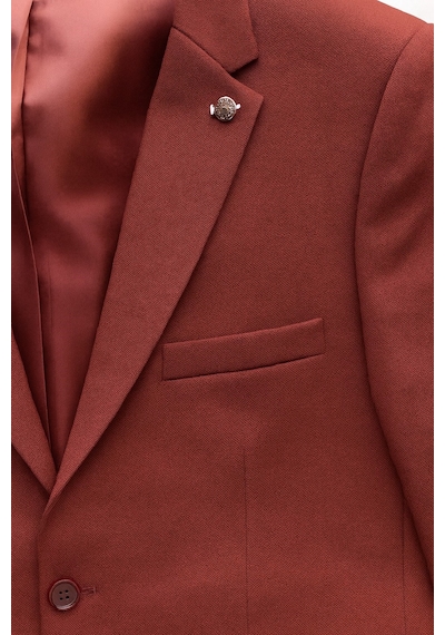 Plus Scorpion Bordo Erkek Tek Düğmeli Blazer Ceket Dokulu Kumaş, Çift Yırtmaçlı Şık Tasarım Bordo