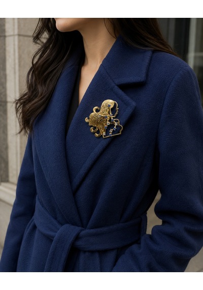 Hediye Başak Burcu Kadın Broşu Gold Renk Zirkon Taşlı Astroloji Rozeti Açık Gri