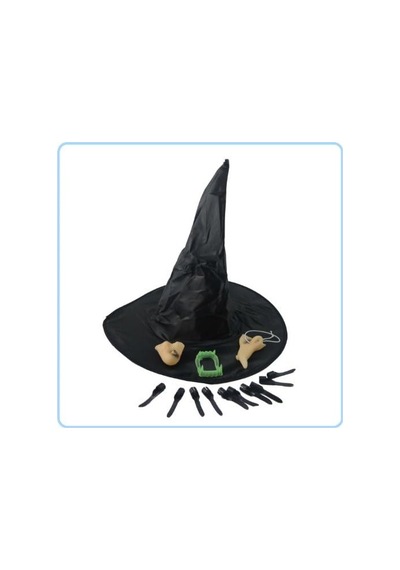 Cadılar Bayramı Halloween Cadı Kostüm Seti Şapka Burun Çene Tırnaklar Ve Diş 14 Parça