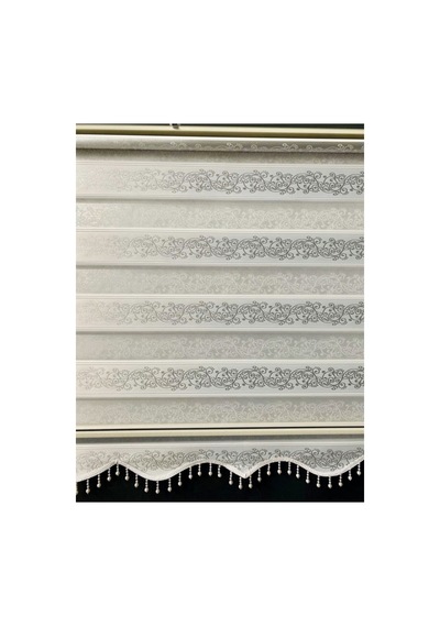 Beyaz Renk Gümüş Sim Detaylı Sarmaşık Desen Zebra Stor Perde Beyaz - 223323248 Beyaz