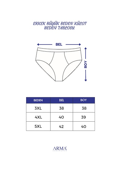 Arma Yıldız Erkek Büyük Beden Külot Slip 6'lı Paket Beyaz %100 Pamuklu Beyaz