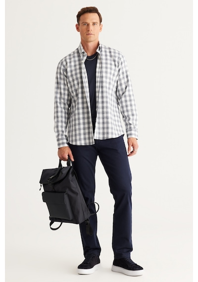 AC&Co / Altınyıldız Classics Erkek Ekru Lacı Comfort Fit Rahat Kesim Düğmeli Yaka Flanel Oduncu Gömlek Ekru - Lacivert AC&Co / Altınyıldız Classics Erkek Ekru Lacı Comfort Fit Rahat Kesim Düğmeli Yaka Flanel Oduncu Gömlek Ekru - Lacivert