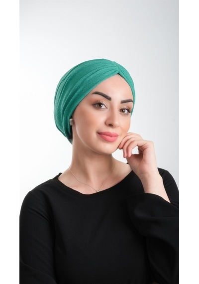 Hürrem Bone Petrol Yeşili Pratik Hazır Geçmeli Tesettür Bone Fukuro Simli Büz Çok Renkli