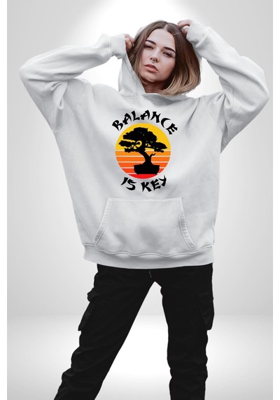 Karete Çocuk Bonsai Kadın Erkek Beyaz Kapüşonlu Sweatshirt Hoodie Beyaz