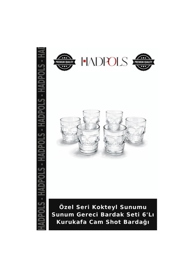 Özel Seri Kokteyl Sunumu Sunum Gereci Bardak Seti 6'lı Kurukafa Cam Shot Bardağı