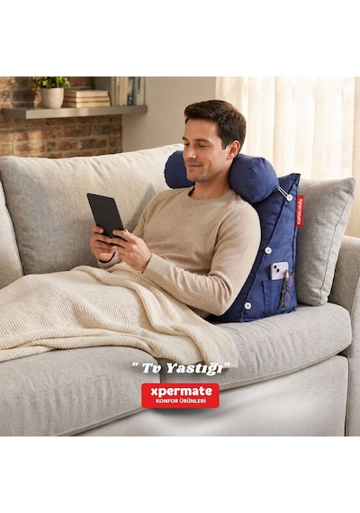 Xpermate Sırt, Bel, Boyun Destekli TV Yastığı Okuma Yastığı Ameliyat Sonrası Lacivert