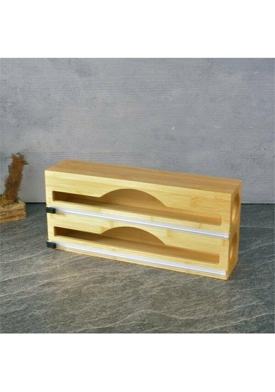 2'li Bambu Streç Folyo Kutusu 34x14x7 Cm Duvar Montajlı, Çekmece İçi, Tezgah Üstü