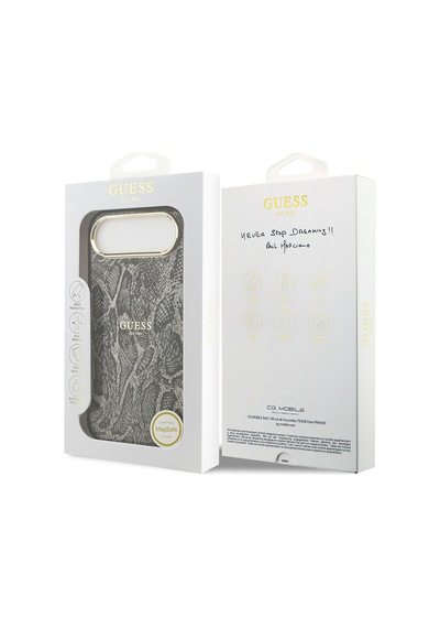 Apple Uyumlu iPhone 17 Air  Kılıf Guess Lisanslı M-safe Özellikli Yazı Logolu Python Desenli Kapak Siyah Siyah