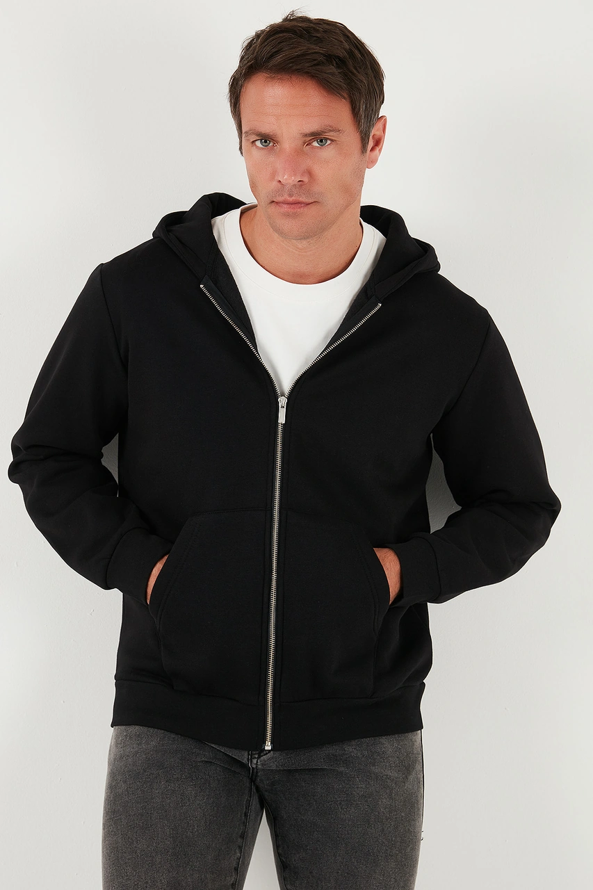 Buratti Regular Fit Kapüşonlu Fermuarlı Içi Tüylü Yumuşak Şardonlu Kışlık Erkek Sweat 5905340 Siyah