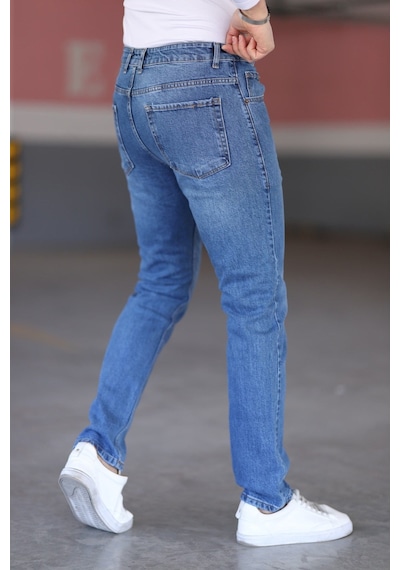 Myrab Denim Koyu Mavi Likralı Erkek Kot Pantolon - Regular Fit, Normal Bel, Kalın Kumaş Açık Mavi