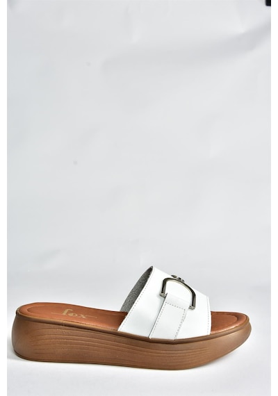 Fox Shoes Beyaz Hakiki Deri Yüksek Tabanlı Günlük Kadın Terlik P291049403