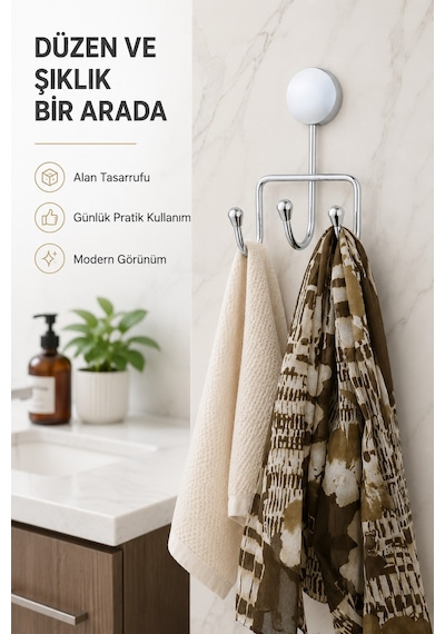 Alper Banyo Krom 3'Lü Banyo Askısı, Havlu Ve Bornoz Askılığı