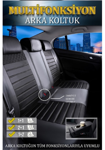 Opel Combo 3 Tekli Lüx Deri Oto Koltuk Kılıfı Ön Arka Takım Safir Tam Siyah