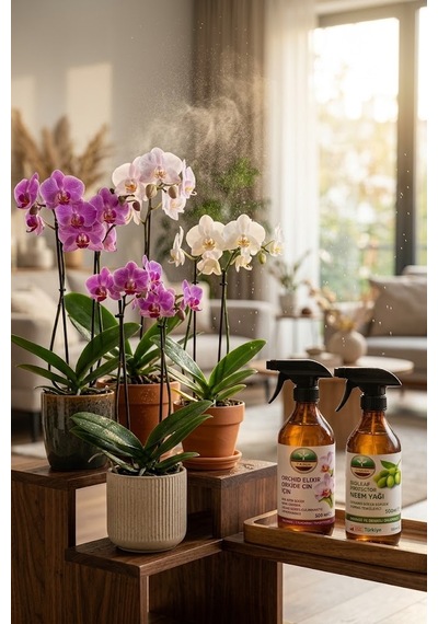 İkili Bakım Seti Orchid Elixir Sprey Orkide Bitki Besini Ve Bioleaf Protector Sprey Neem Yağı 1 L