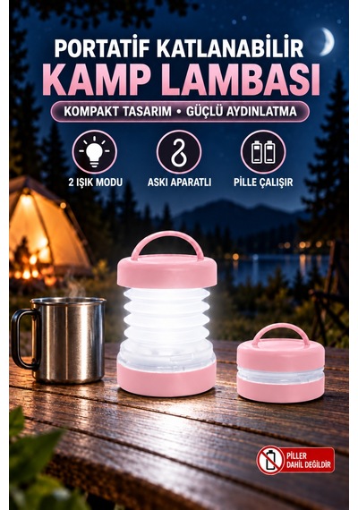 Katlanabilir Kamp Lambası Pilli 2 Işık Modlu Askılı Led Çadır Feneri Portatif Outdoor Piknik Acil Durum Lambası