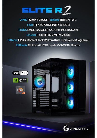 Game Garaj ELITE-R2 R5-7500F RTX5070 32 GB 1 TB SSD Free Dos Oem Paket Masaüstü Oyuncu Bilgisayarı