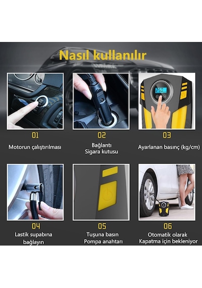 Lastik Şişirme Taşınabilir Hava Kompresörü Araba Lastik Pompası E