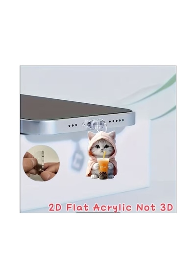 Aleylife 2d Telefon Charm Androıd Type-c Toz Koruması - Sevimli Kedi