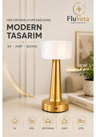 Gold Şarjlı Led Masa Lambası Kablosuz Dokunmatik Taşınabilir Dekoratif Gece Lambası Usb-c Altın