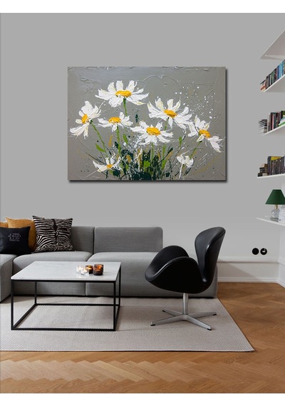 Kanvas Tablo Beyaz Papatya Buketi 50cmx70cm