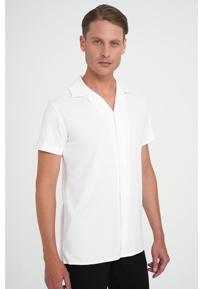 Efor Slim Fit Apaş Yaka Modal Karışımlı Kısa Kol Beyaz Gömlek G 1590 Beyaz
