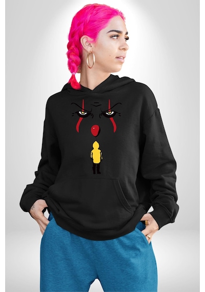Pennywise Vs Georgie Korku Filmi Kadın Erkek Siyah Kapüşonlu Sweatshirt Hoodie Siyah