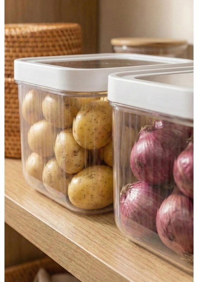 2'li 12 Lt Multibox Beyaz Kayar Kapaklı Saklama Kabı & Erzak Kabı & Patates Soğan Kovası Siyah