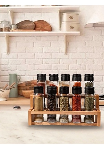 Chef Taste Spice X 10 Lu Baharatlık Takımı Ahşab Standlı 10 Lu Me Ahşap - Beyaz