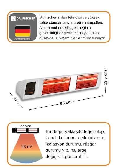 Supra Plus 4000 Watt Gss40p Kumandalı Suya Dayanıklı Elektrikli İnfrared Isıtıcı-beyaz