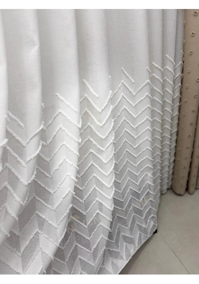Nivemeshome Yakamoz 1-053p Yarı Desen Ekru 1/2,5 Pileli Tül Perde