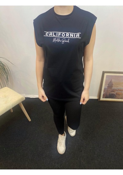 Kadın Bisiklet Yaka Regular Fit Californıa Baskılı Tişort Spr24atk343 Black