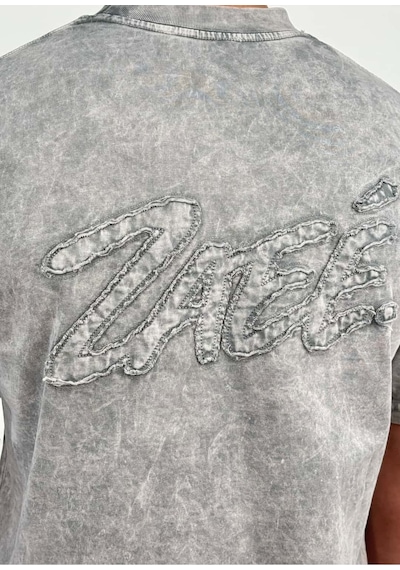 Zaee Nakışlı Oversize Tişört Gümüş Gri