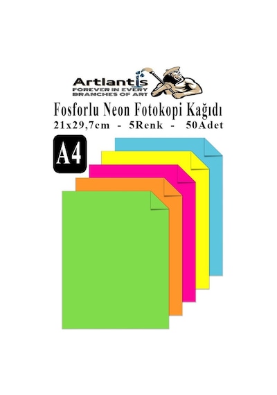 Neon Fosforlu Renkli A4 Fotokopi Kağıdı 50 Li 1 Paket 50 Adet Fosforlu 5 Renk Parlak Canlı Renkler Fotokopi Kağıdı