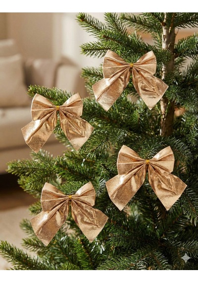 10 Cm Yılbaşı Fiyonk Saten Parlak Rose Gold 4 Parça Set Ağaç Dekoru Diğer