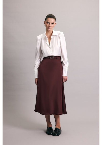 Sateen Kemerli Saten Etek - Bordo-137014 Bordo