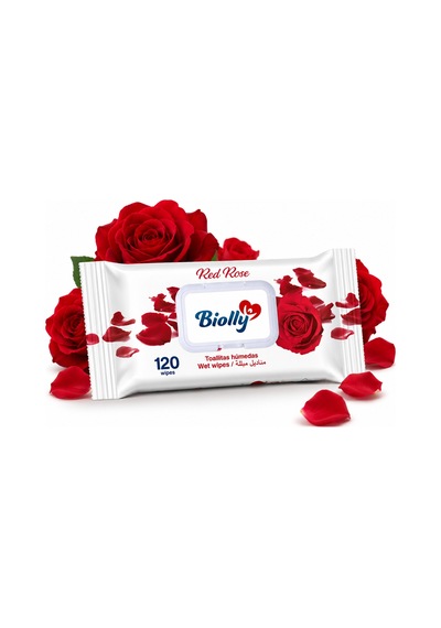 Biolly Red Rose Islak Mendil 120 Yaprak - Koli 12 Adet 12'li Set