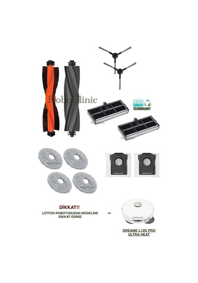 Dreame L10s Pro Ultra Heat Robot Süpürge Uyumlu Yedek Kauçuk Kıl Fırça, Toz Torba, Filtre-12 Parça