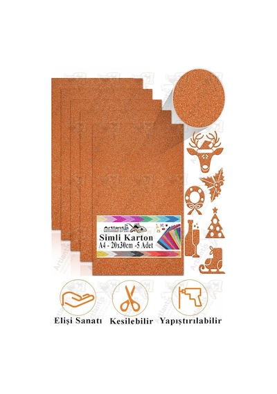Simli Karton A4 20x30 Cm 5 Li 1 Paket Simli Fon Kartonu Parıltılı Kağıt Anasınıfı Kreş Etkinlik Proje Dekoratif Turuncu