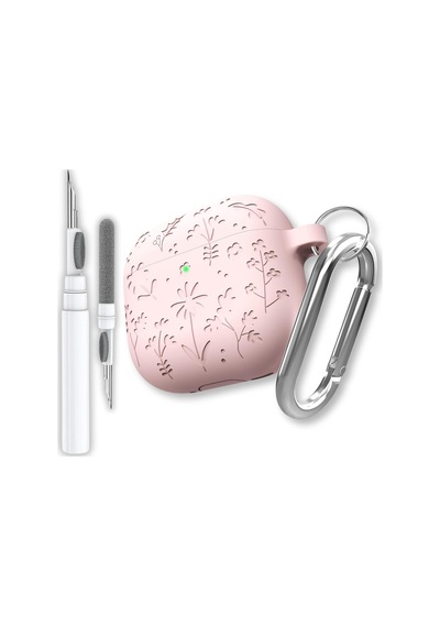 Airpods 4. Nesil Uyumlu Çiçek İşlemeli Premium Silikon Kulaklık Kılıfı Ve 3'ü 1 Arada Bluetooth Kulaklık Temizleme Kalemi Seti Pembe