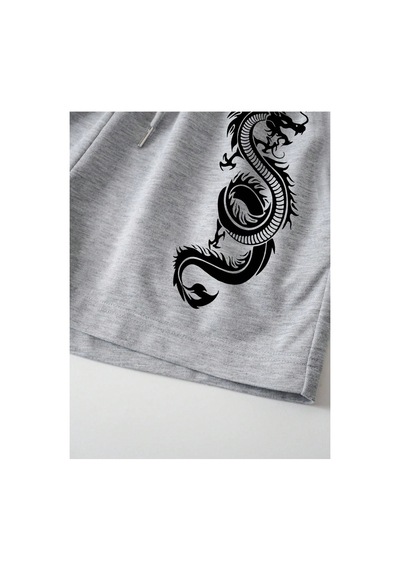 Tarzsokak Dragon Graphic Drawstring Waist Track Şort Gri