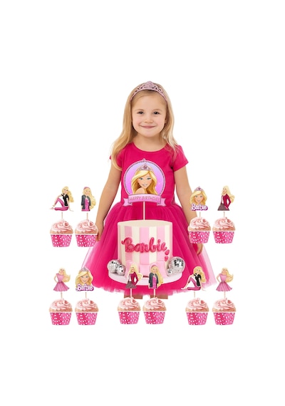 Barbie Cake Topper Set Pasta Seti 20 Kürdan 25 Kek Kalıbı 1 Pasta Üstü Büyük Doğum Günü Pasta Süsü +3