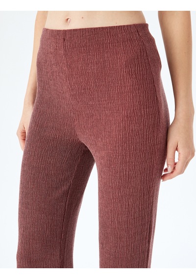 Koton Standart Bel Dokulu Bol Paça Pantolon Bordo 5wak40104ek Bordo