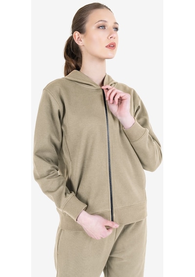 Lescon Bej Kadın Fermuarlı Kapüşonlu Sweatshirt 23n-2219