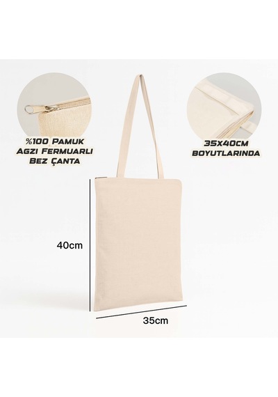 Bandırma Dan Doğan Ruh Fermuarlı Bez Çanta Gabardin Krem