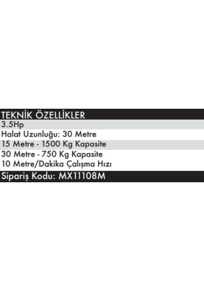Max Extra Mx11110 - 220 Volt Elektrikli Pratik Yük Kaldırma Vinçi 750-1500 Kg - 15-30 Metre Halat